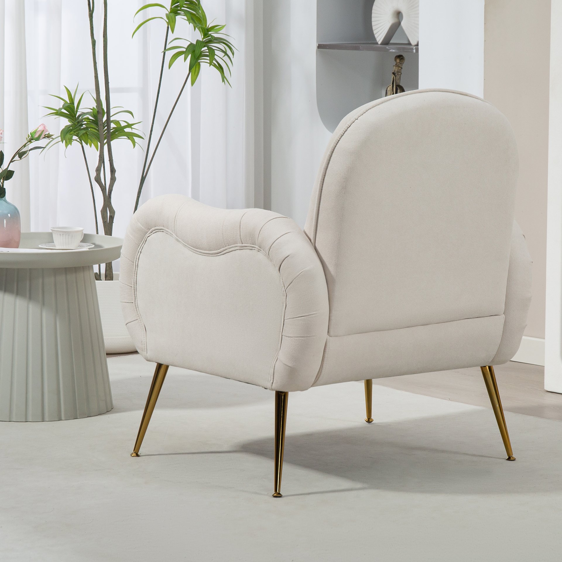Modern Accent Chair With Snowflake Fabric And Metal Legs, Single Sofa Chair For Living Room - Beige - Image 5