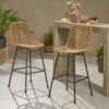 Outdoor Wicker Barstool With Thin Angled Legs (Set of 2) - Light Brown - Image 2