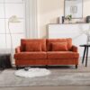 Mid Century Modern Chenille Fabric Loveseat Sofa With Wood Feet, 2 Seat Upholstered Couch - Orange - Image 4