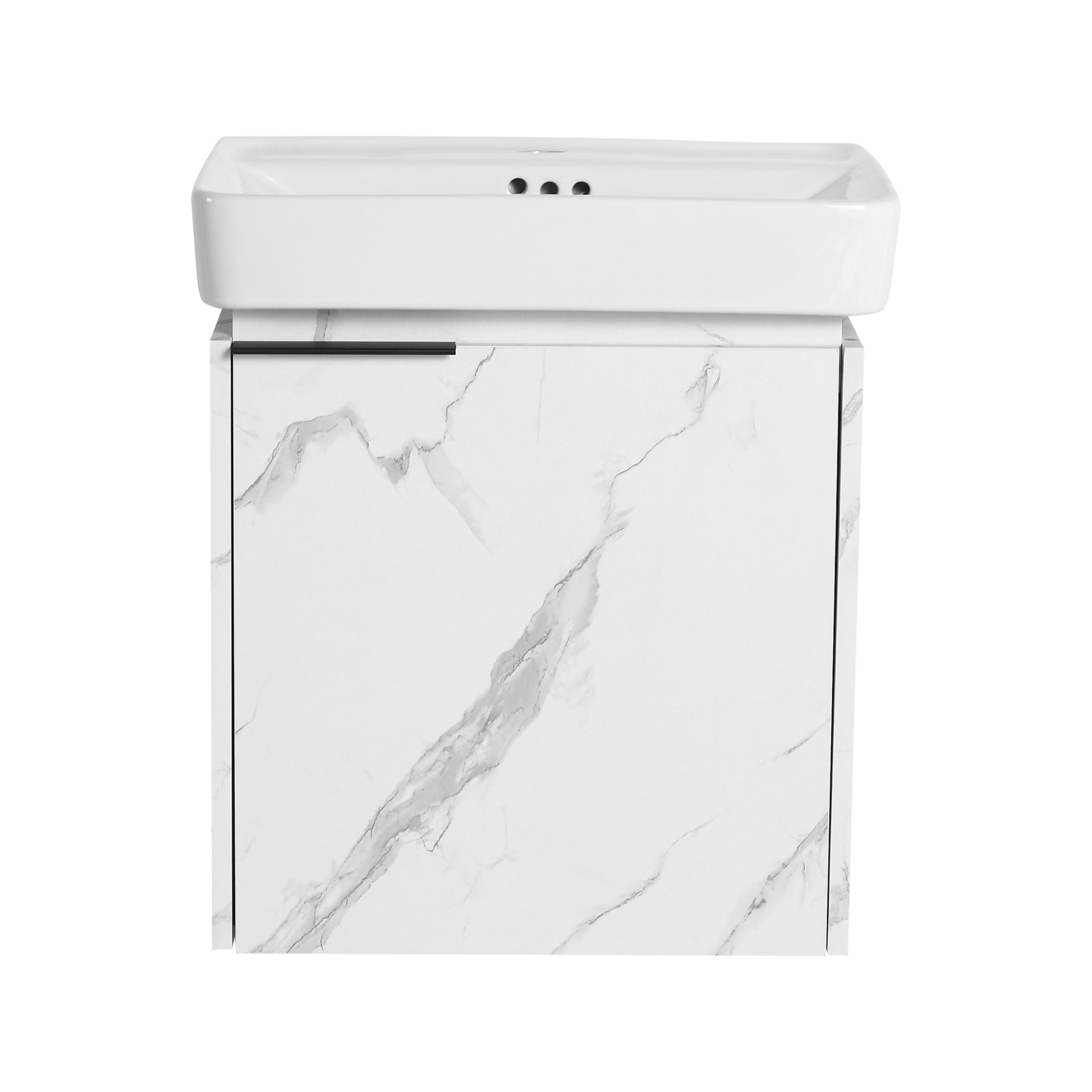 Wall Mounted Bathroom Vanity With Ceramic Sink And Storage Cabinet - Carrara White - Image 12