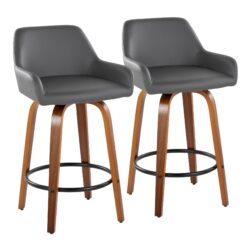 Daniella - Contemporary Fixed Height Counter Stool With Swivel With Round Footrest (Set of 2) - Walnut / Gray