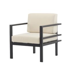 Modern Outdoor Lounge Chair With Aluminum Frame And Weather Resistant Cushions - Beige / Black