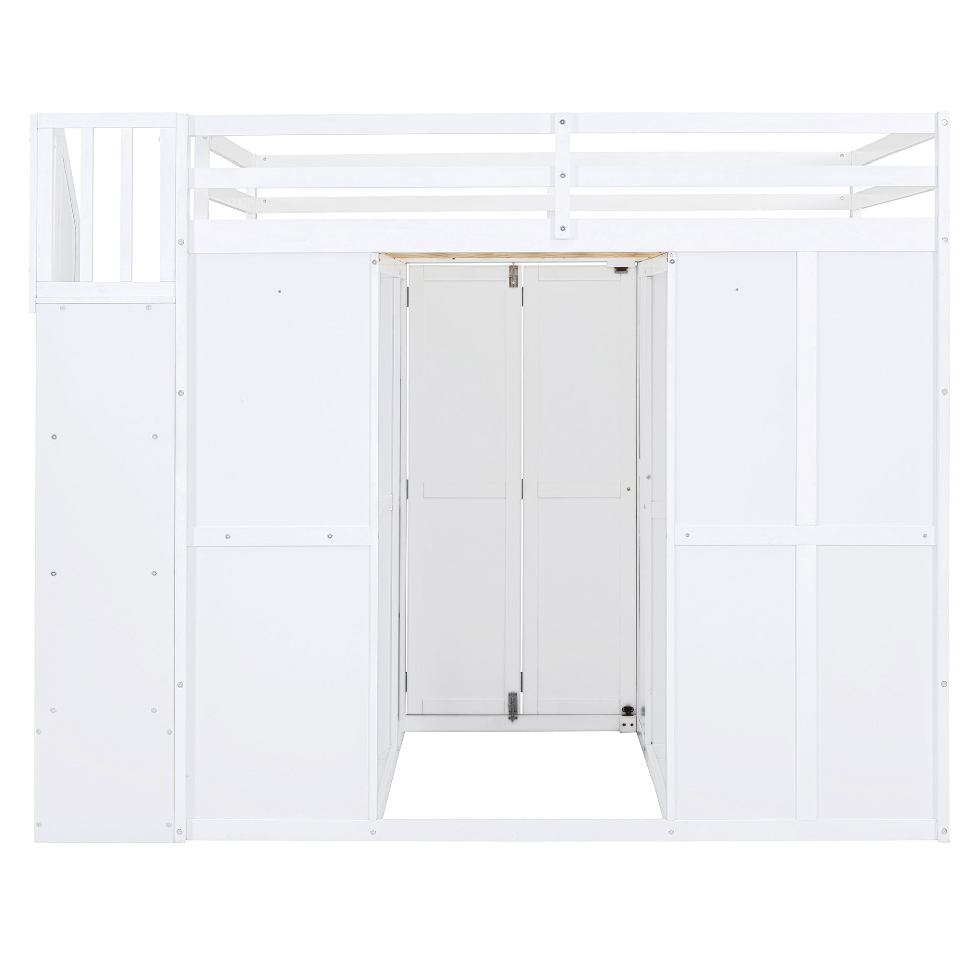 Full Size Loft Bed With Wardrobe, Desk And Shelves - White - Image 8