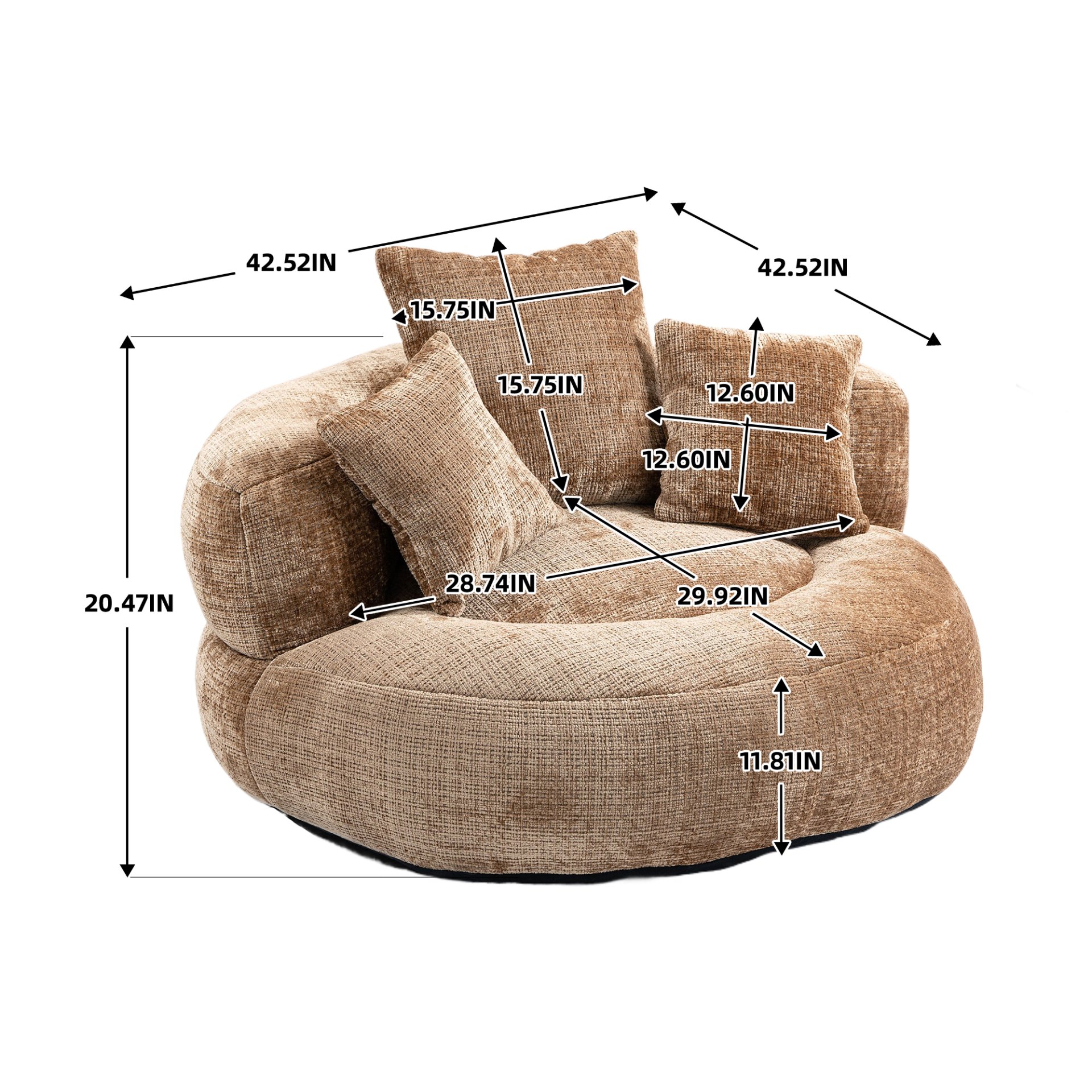 Lazy Sofa Durable Comfort Lounger High Back Bean Bag Chair With 3 Pillows - Coffee - Image 3
