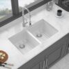 Kitchen Sink Double Bowl Granite Composite Undermount 33" X 19" - White - Image 5