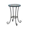 Vibrant Patio Side Table With Shelf, Floral Design Ceramic Tile - Blue / Black - Image 7
