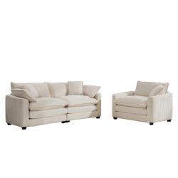 Modern Living Room Sofa 2 Piece Set With Single And 2 Seater Sofa - Beige