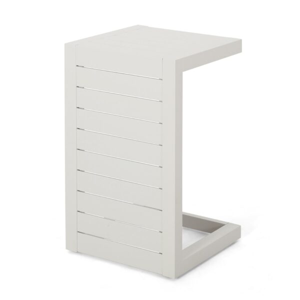 Aluminum Outdoor Side Table, C Shaped End Table, Outside Small Table For Patio - White