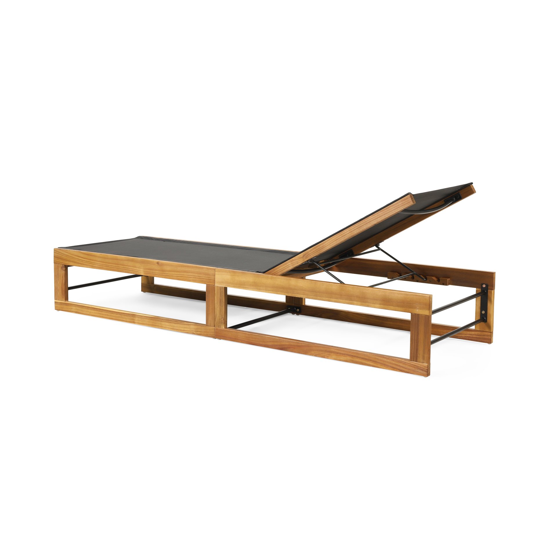Outdoor Chaise Lounge With Acacia Wood Frame And Mesh Seat - Teak - Image 6