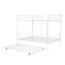 Full Over Full Metal Bunk Bed With Trundle - White