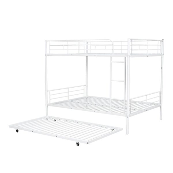 Full Over Full Metal Bunk Bed With Trundle - White