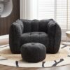 Soft Chenille Bean Bag Chair With High Resilient Foam For Living Room And Bedroom Comfortable Square Lazy Sofa With Footstool - Black - Image 2