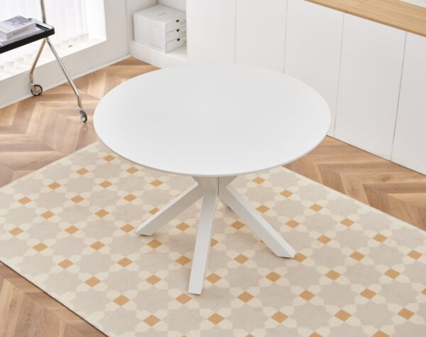 Table Mid-Century Dining Table For 4 - 6 People With Round MDF Table Top, Pedestal Dining Table, End Table Leisure Coffee Table, Cross Leg - White