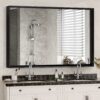 36X24" Rectangular Bathroom Mirror Square Angle Metal Frame Wall Mounted Hanging Plates Wall Mount Mirror For Bathroom (Horizontal & Vertical) - Black - Image 5