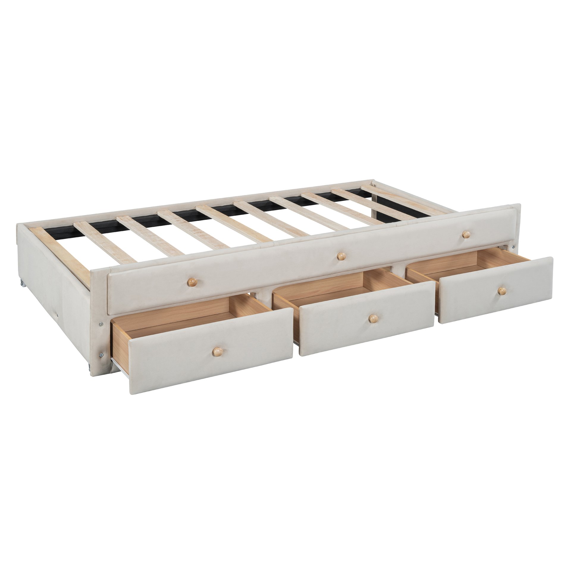 Twin Size Upholstered Daybed With Twin Size Trundle And Drawers - Beige - Image 7