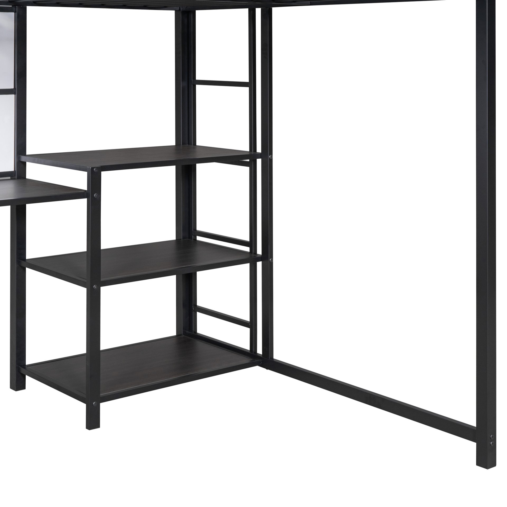 Full Size Loft Bed With Desk And Whiteboard, With 3 Shelves And Ladder - Black - Image 11