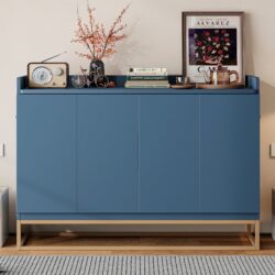 Queen Size Murphy Bed With Iron Legs, Modern Design - Blue