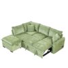 Convertible Sofa Bed Sectional Sofa Sleeper L-Shaped Sofa With A Storage Ottoman, Two Pillows, Two Power Sockets And Two USB Ports For Living Room - Green - Image 17