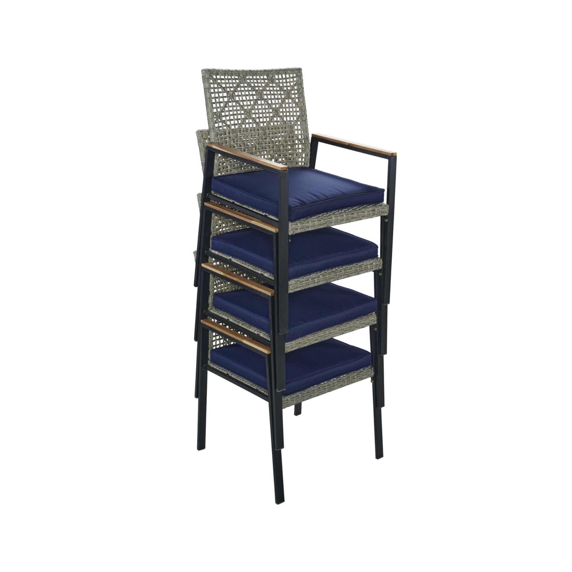 All Weather 5 Piece Patio Dining Table Sets With Acacia Wood Top And Umbrella Hole, Rattan Outdoor - Light Gray - Image 12