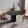 Modern Artificial Stone Round Carbon Steel Base Dining Table, Can Accommodate 6 People - Black - Image 2