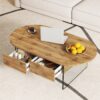 Elegant Coffee Table With Double Drawers And Transparent Glass Sides - Wood - Image 2