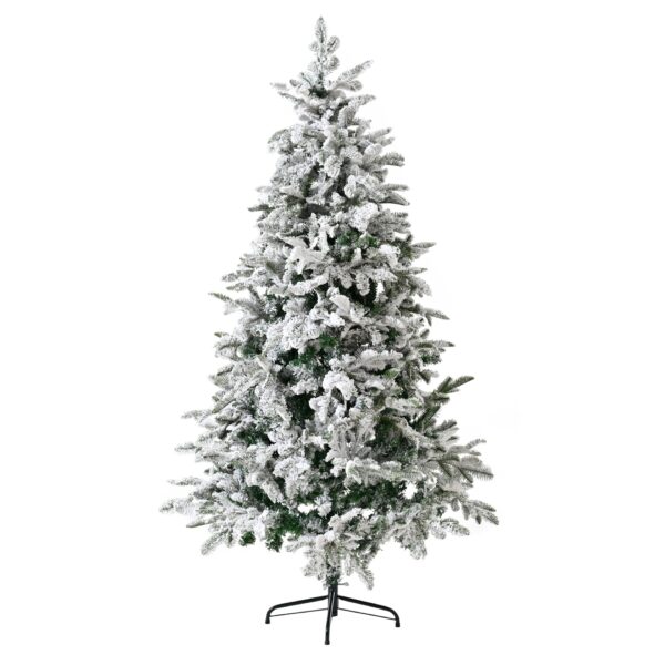 6Ft Unlit Artificial Christmas Tree With Snow Flocked Design And Stand, Full Appearance - White