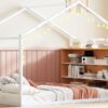 Full Size Bed House Frame With Shelves And Lights - White - Image 18