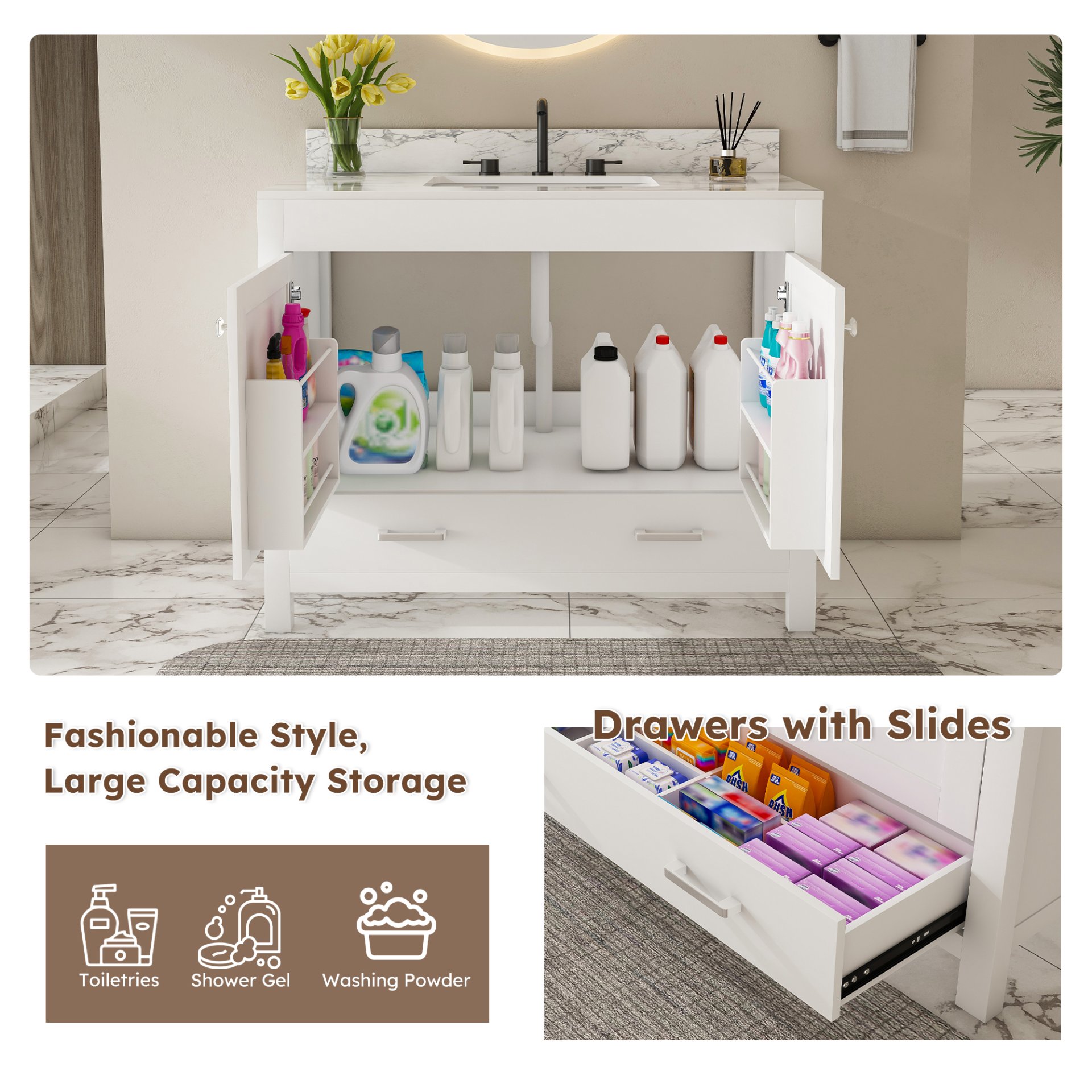 43" Bathroom Vanity Multi Functional Cabinet - White - Image 9