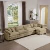 Modern Upholstered Corduroy Sofa With Footstool 4 Seater, Comfortable Living Room Furniture With Arm And Throw Pillows - Tan - Image 10