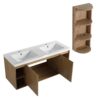 Modern 48" Wall Mounted Bathroom Vanity With Double Resin Sink And Storage Rack Soft Close Doors - Imitative Oak - Image 15