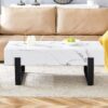 Minimalist Marble Patterned Coffee Table With Black Metal Legs - White / Black - Image 5
