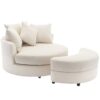 360° Swivel Accent Barrel Chair With Storage Ottoman & 4 Pillows, Modern Chenille Leisure Chair Round Accent For Living Room - Cream - Image 15