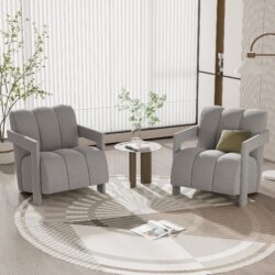 Modern Minimalist Leisure Armchair, (Set of 2) Armchair With L Shaped Armrests For Living Room - Gray