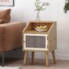 Contemporary End Table With Rattan Accents And Tempered Glass - Natural / White - Image 5