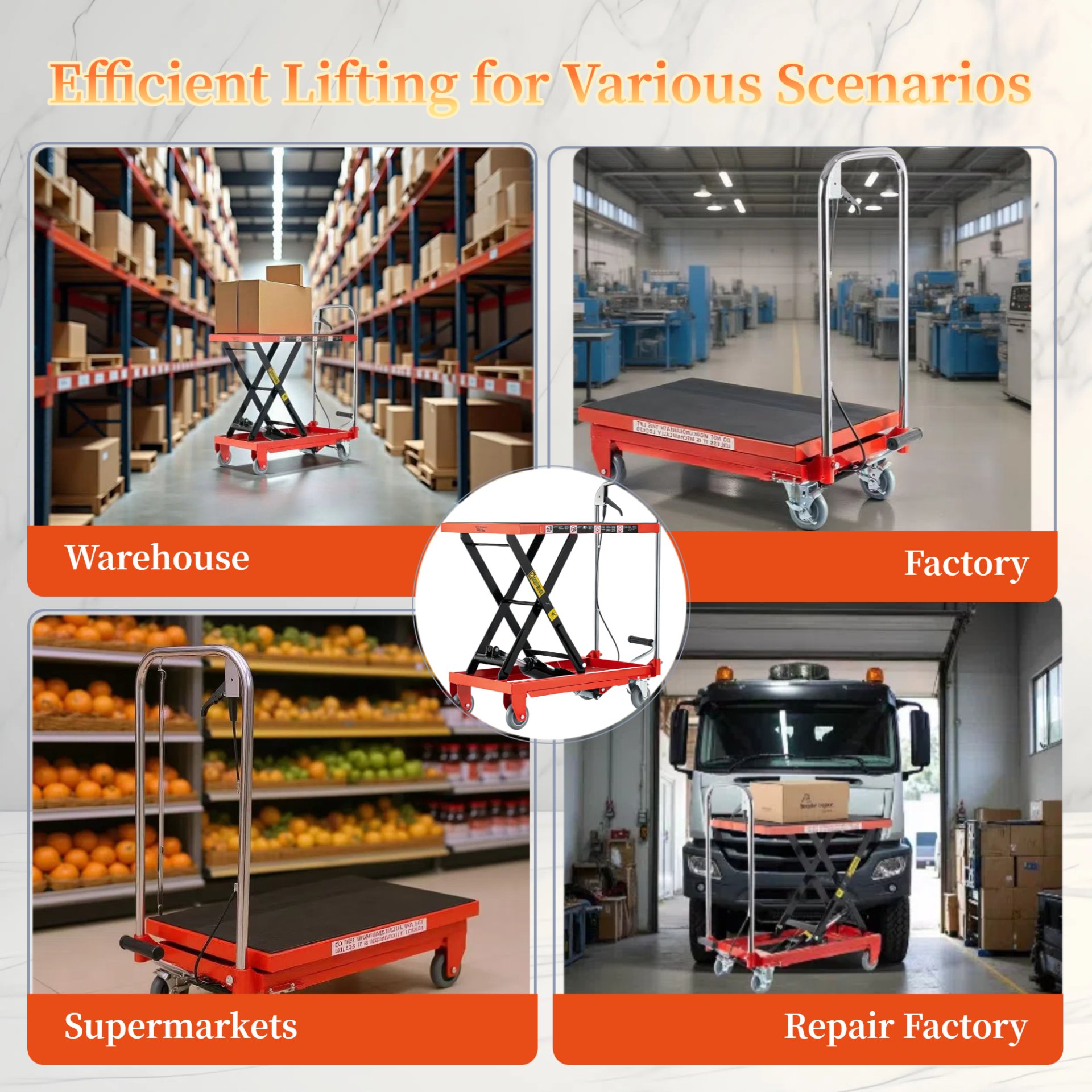 Hydraulic Lift Table Cart 500Lbs Load Red Single Scissor Lift With Non Slip Pads And Wheels - Red / Black - Image 6