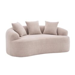 Double Seat Beige Sofa With Wood Grain Chenille Fabric And 3 Pillows - Apricot Cream
