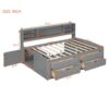 Full Size Daybed With 2 Bedside Cabinets, Upper Shelves And 4 Drawers - Gray - Image 13