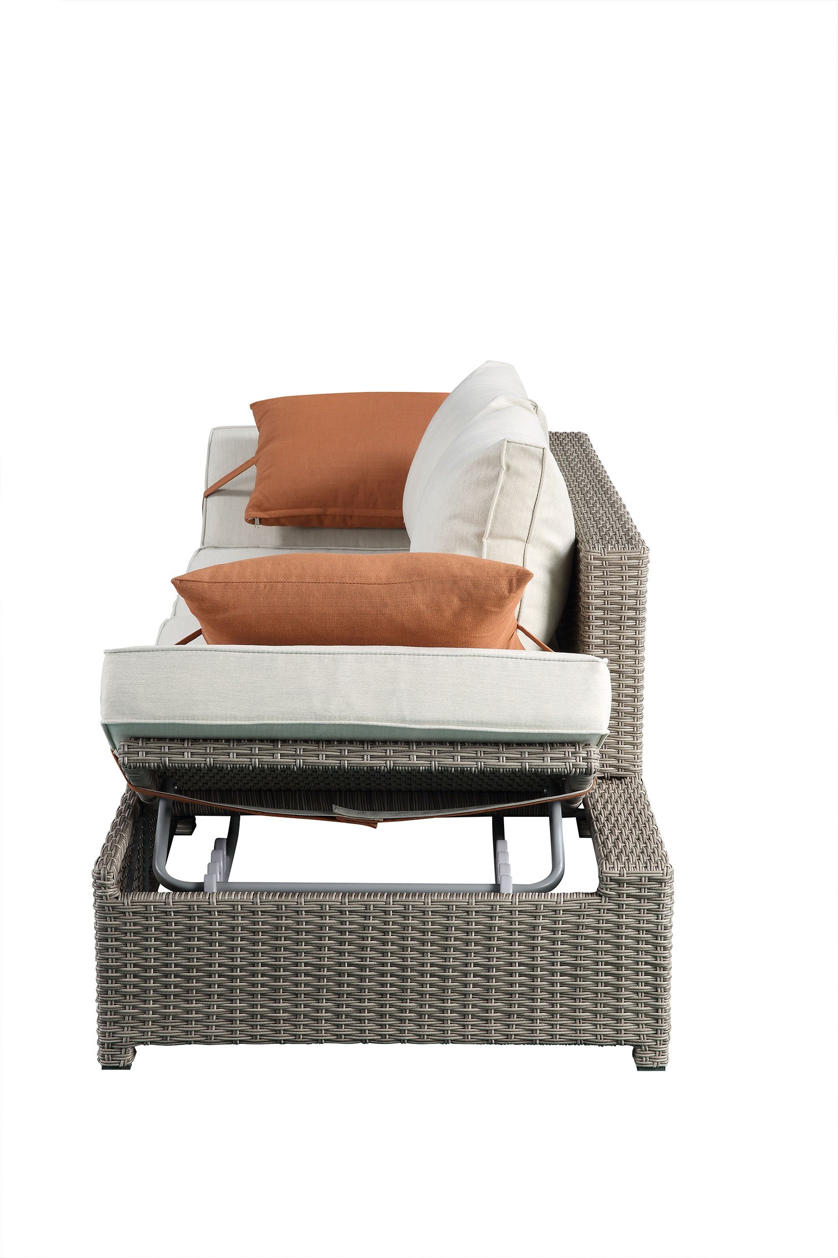 Salena - All Weather Wicker Patio Sofa & Ottoman With 2 Toss Pillows - Beige / Gray - Image 10