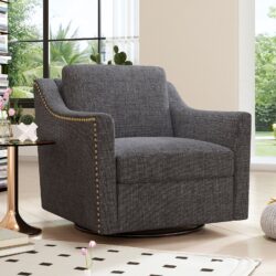 360 Degree Swivel Armchair Cotton Linen Skin - Friendly Fabric Ergonomic Design Brass Nail Decorative Armchair Living Room Chairs Bedroom Chairs Living Room Chairs Black Legs Suitable For Indoor Homes - Dark Gray