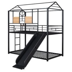 Twin Over Twin Bunk Bed, Housebed With Slide - Black
