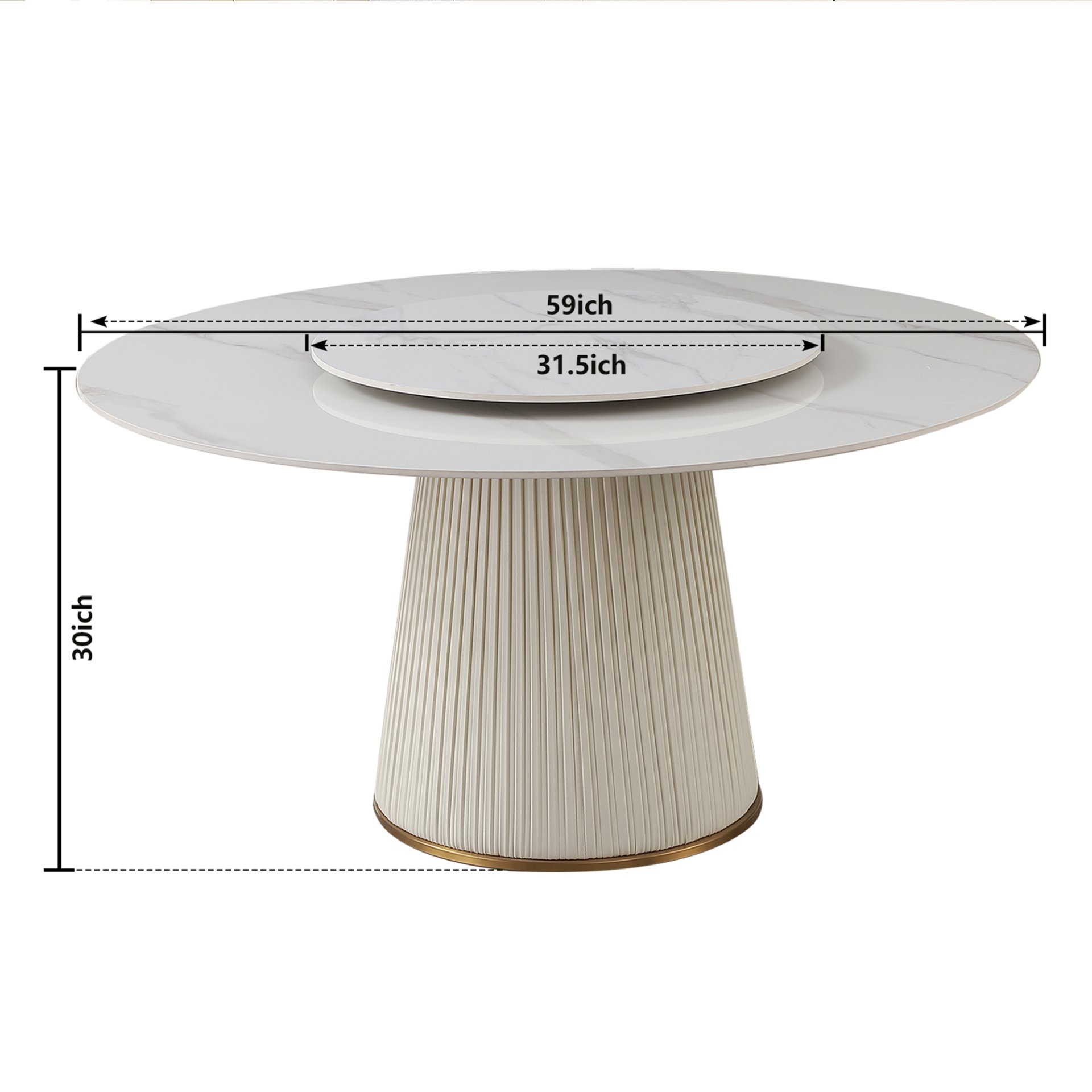 Modern Sintered Stone Dining Table With Round Turntable, Wood And Metal Pedestal, 8 Chairs - White - Image 3