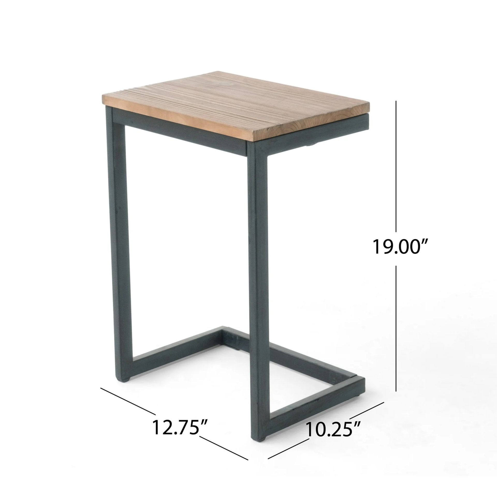 Small C Shaped End Table With Iron Base And Fir Wood Top - Black - Image 3
