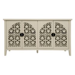 Hollowed Out Cabinet With 4 Doors, Suitable For Bedroom - Natural