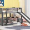 Full Over Full Low Bunk Bed With Slide, Fence And Ladder - Gray - Image 18