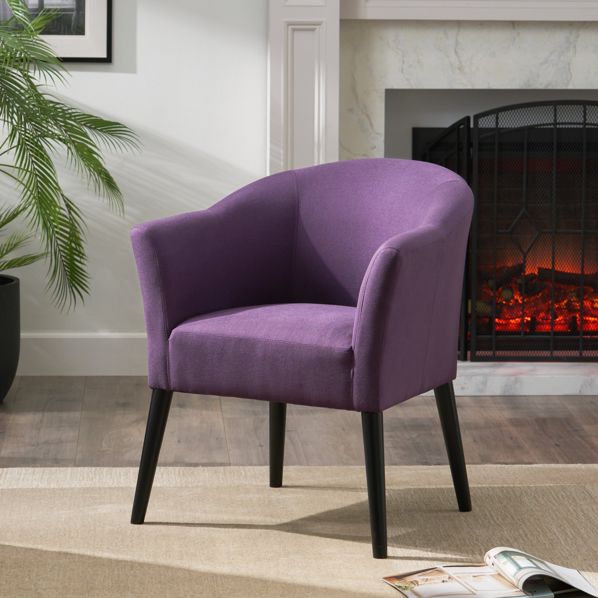 Fabric Arm Chair With Wooden Legs And Cushioned Seat - Plum - Image 5