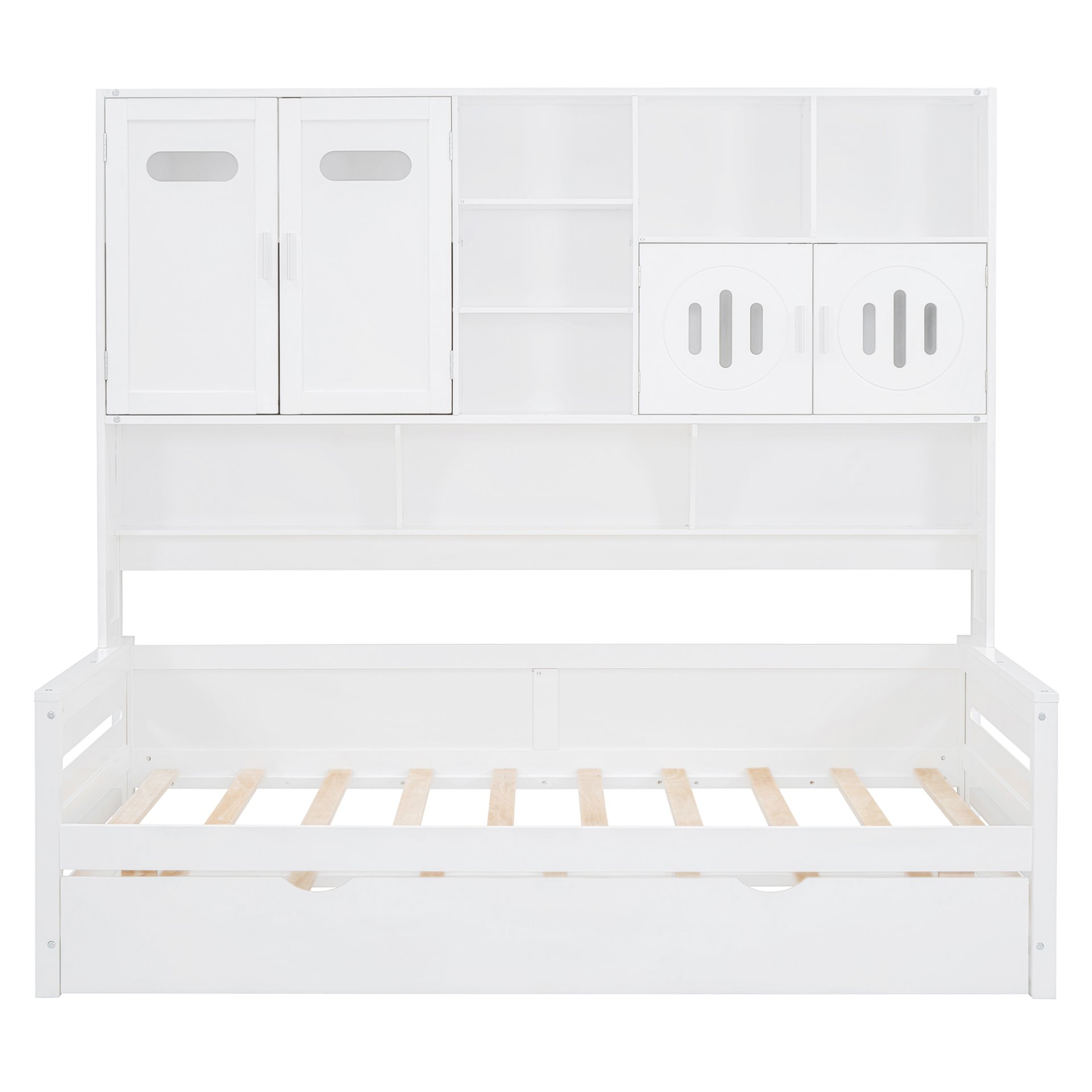 Twin Size Wooden Daybed With Twin Size Trundle, And All In One Cabinet And Shelf - White - Image 4