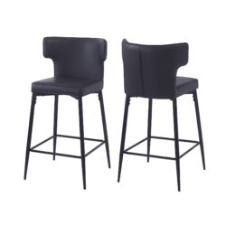 Modern Bar Stools (Set of 2) With Upholstery And Metal Footrest, 28" Counter Height - Black