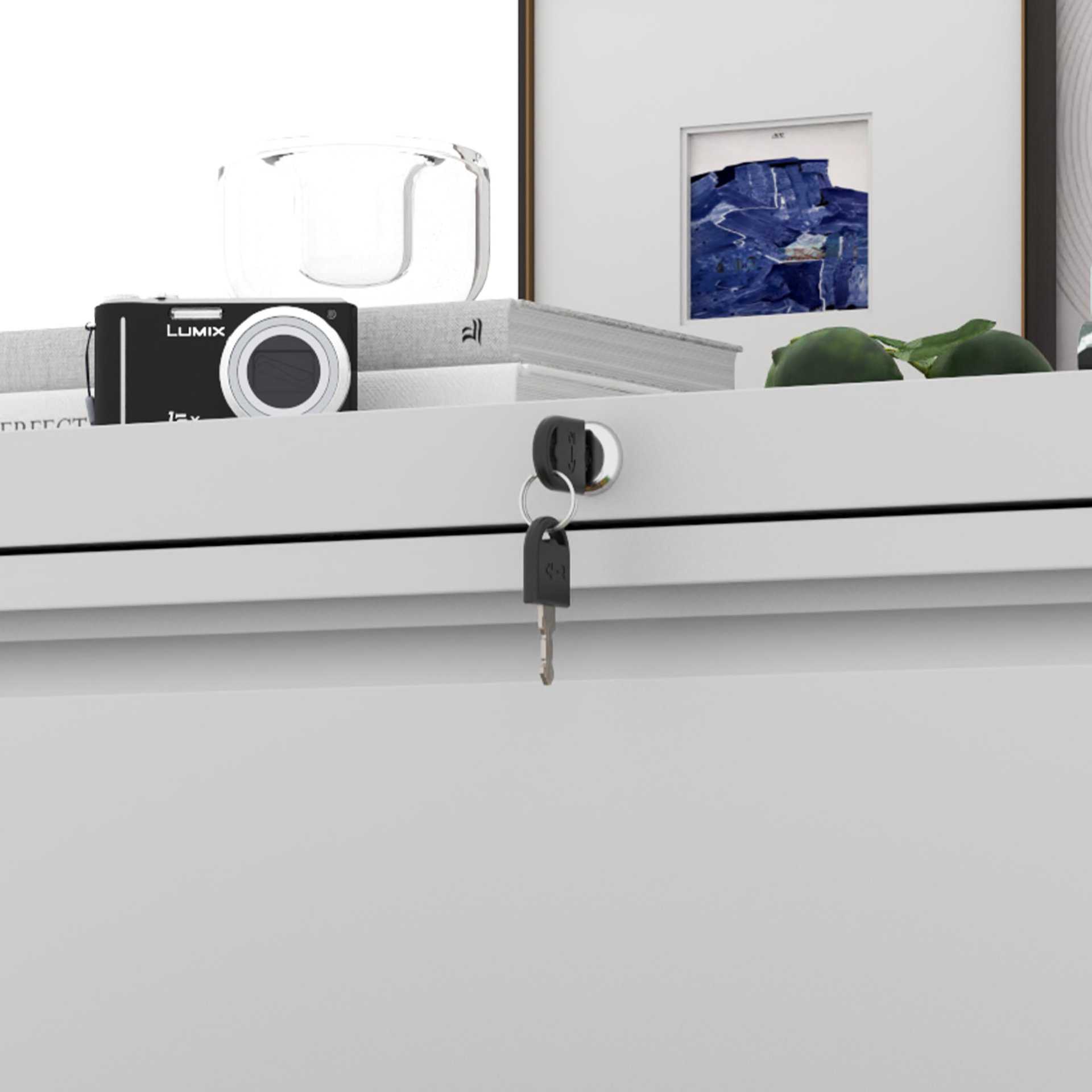 Premium 2 Drawer Metal Lateral File Cabinet With Lock, Steel Filing Cabinet For Home Office - White - Image 11