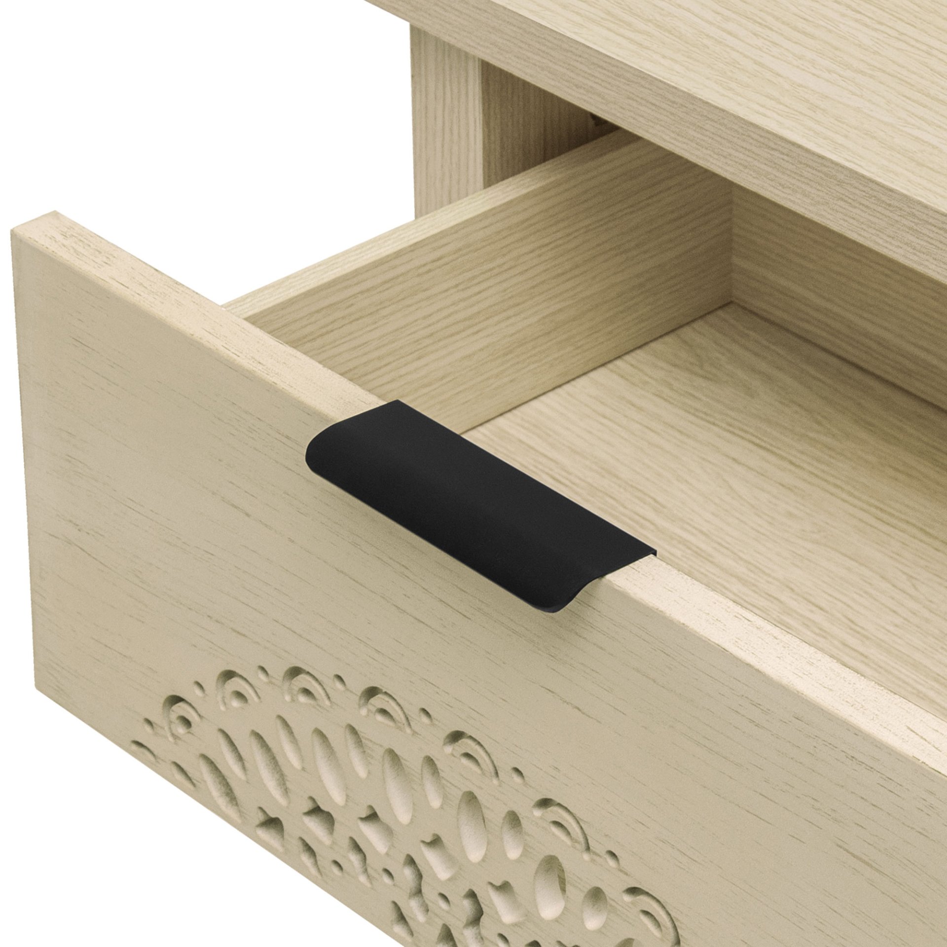 Hollow Carved 3 Drawer Cabinet Dresser Storage Chest With Metal Handles For Living Room Bedroom - Natural - Image 17