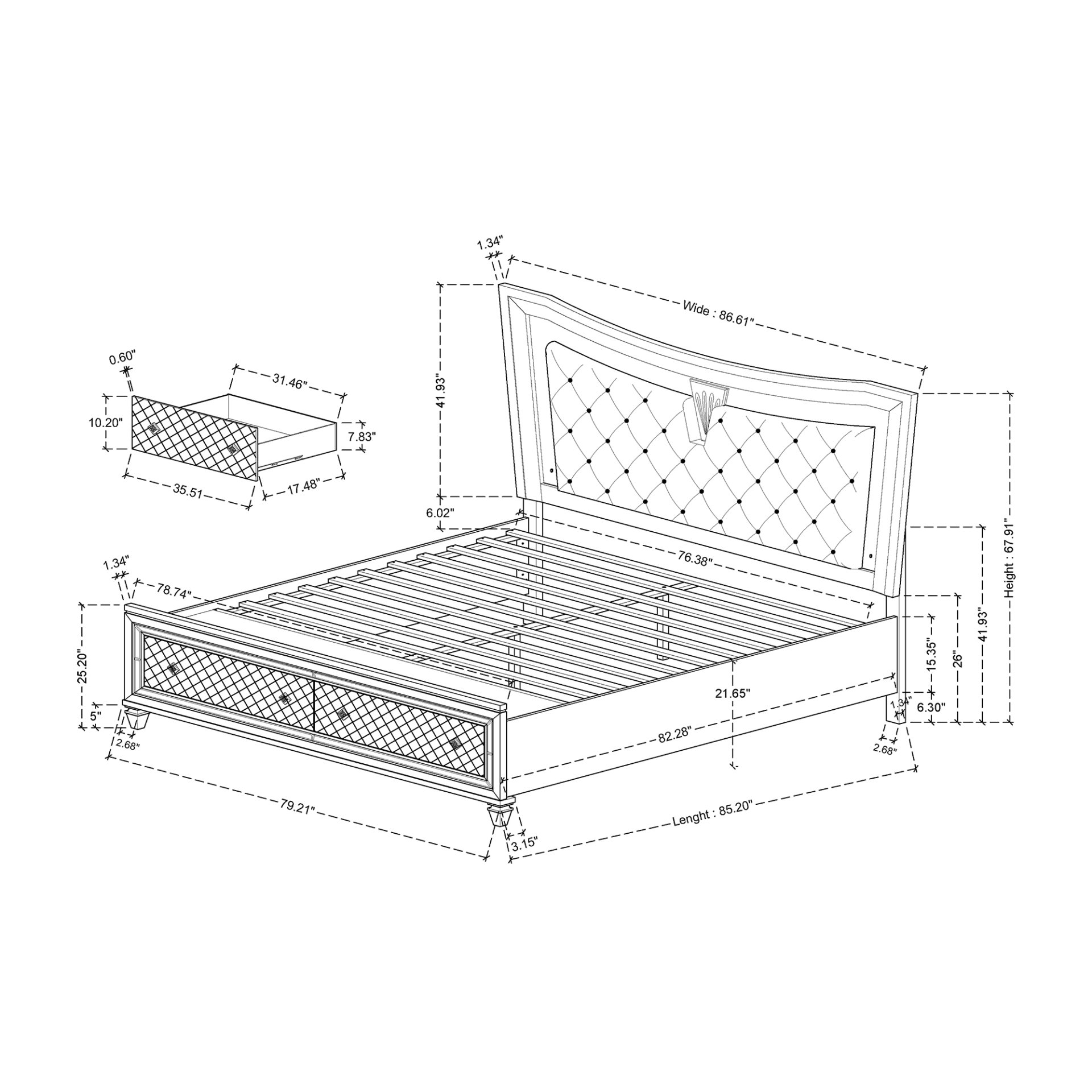 Cross - King Bed With LED - Glam Champagne - Image 7